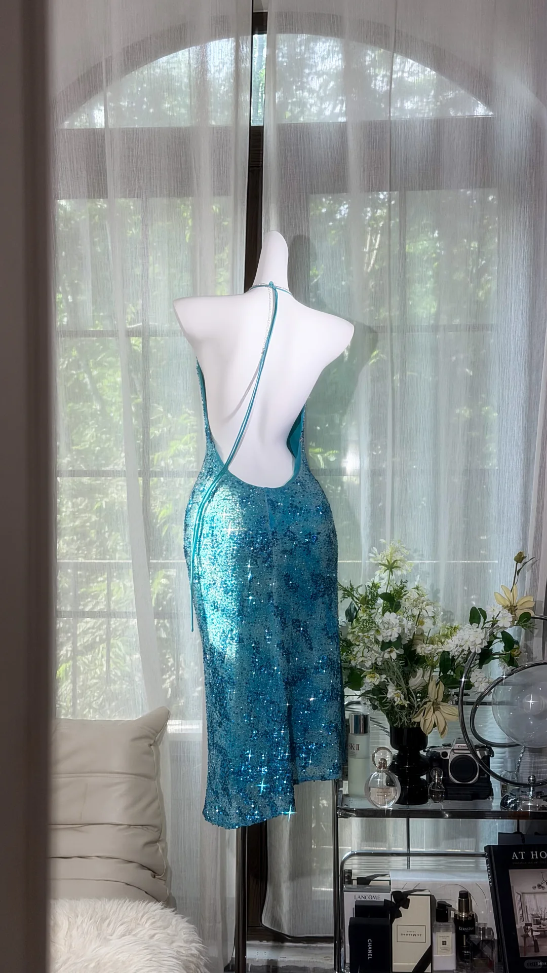 Sparkly Tiffany Blue Sequin Sheath Knee Length Prom Dress Birthday Dress D2937
