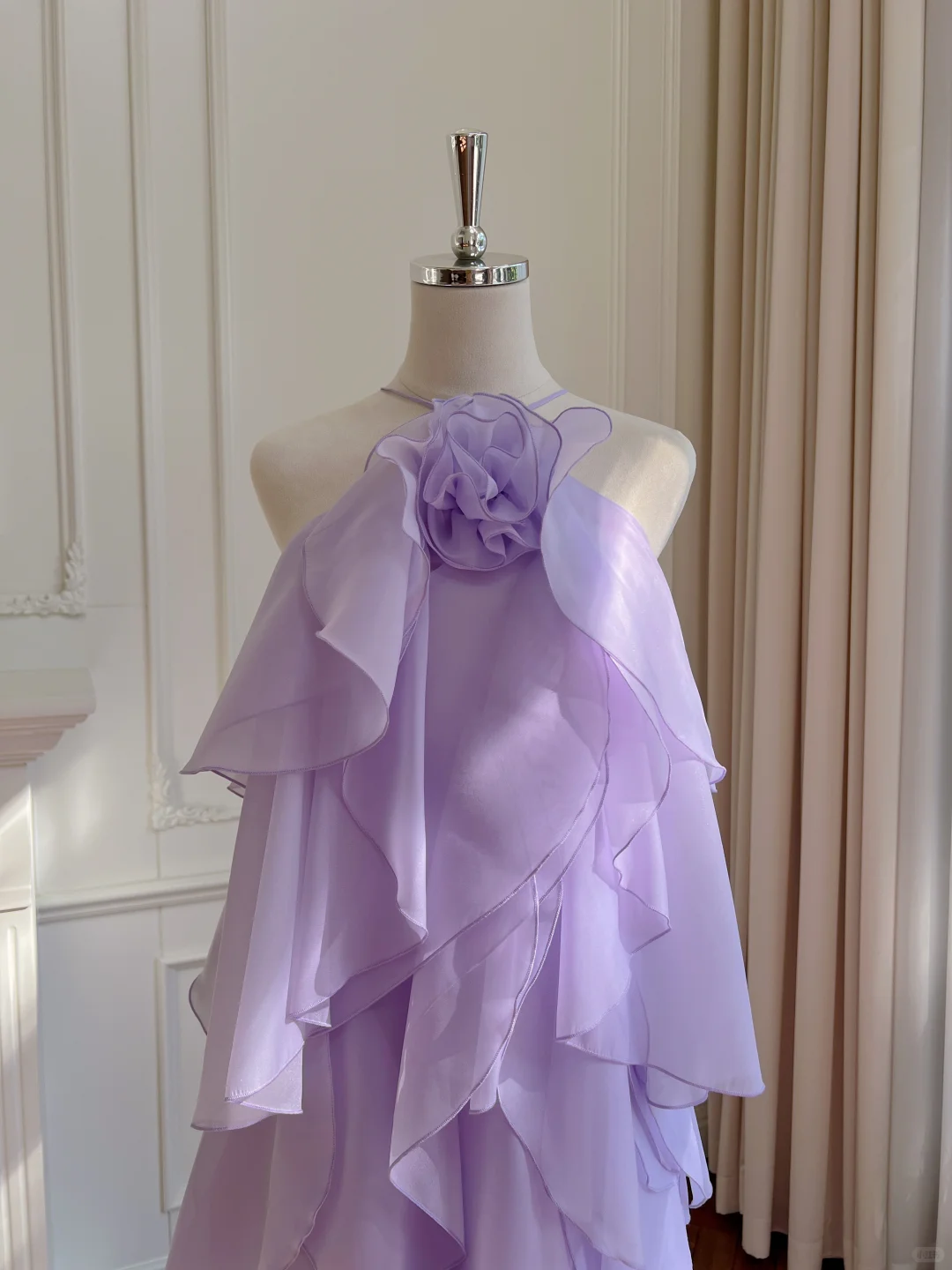 Glamorous Halter Chiffon Ruffle Layered Long Party Dress,Lavender Evening Gown D2994