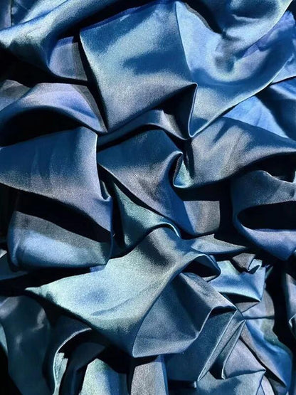 Vintage Spaghetti Straps Navy Blue Satin Pleated Short Homecoming Dress Cocktail Dress D4500