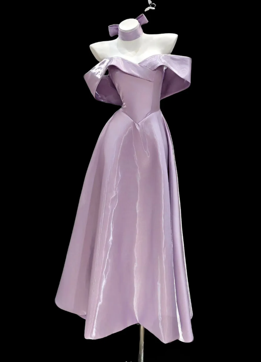 Fairy Off The Shoulder Purple Satin A Line Long Party Dress 18th Birthday Outfits D2334