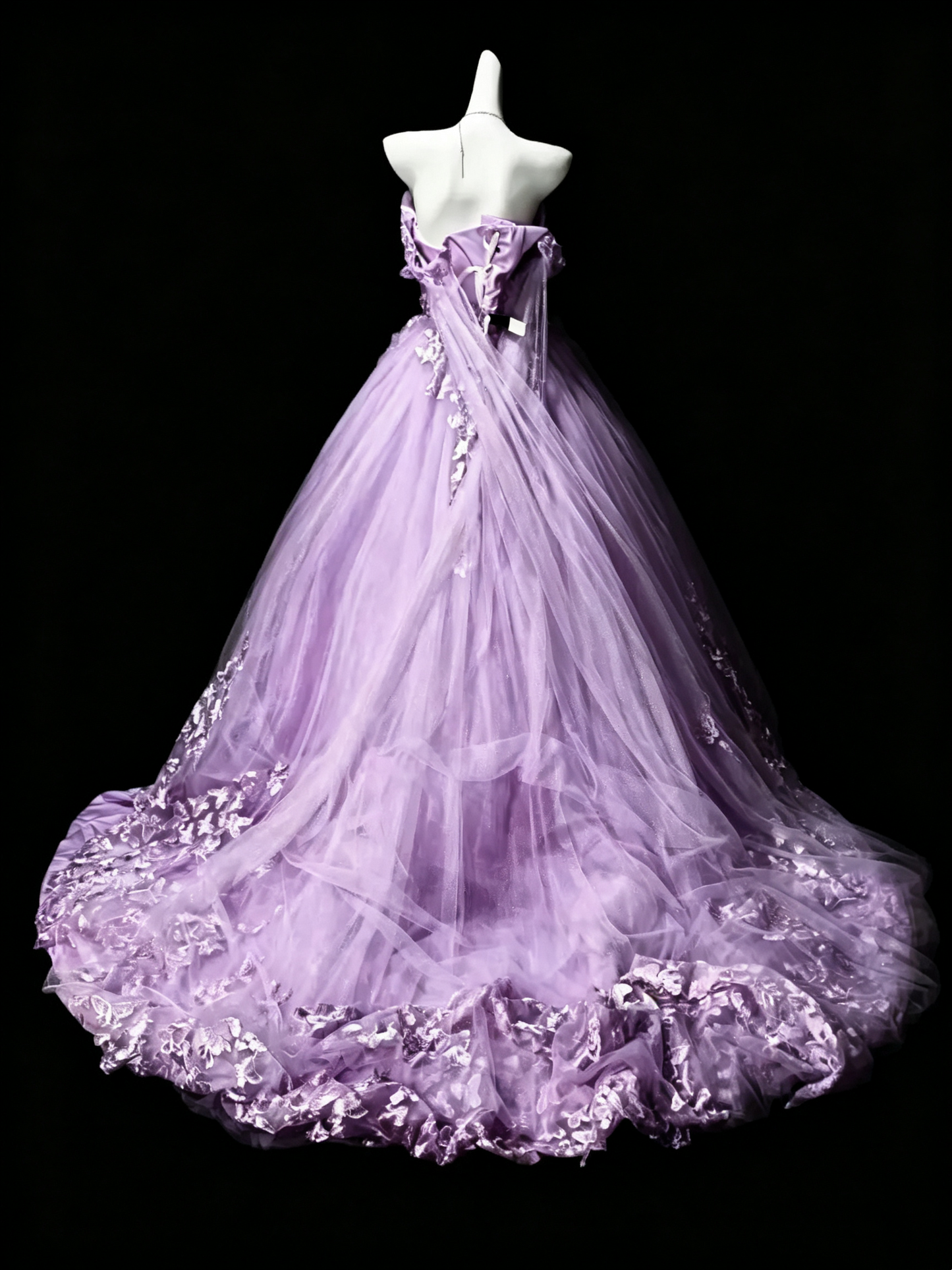 Elegant Lavender Ball Gown Off The Shoulder Tulle Appliques Quinceanera Dress D3642