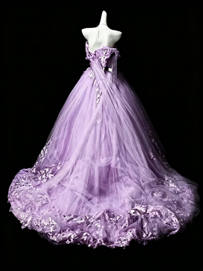 Elegant Lavender Ball Gown Off The Shoulder Tulle Appliques Quinceanera Dress D3642