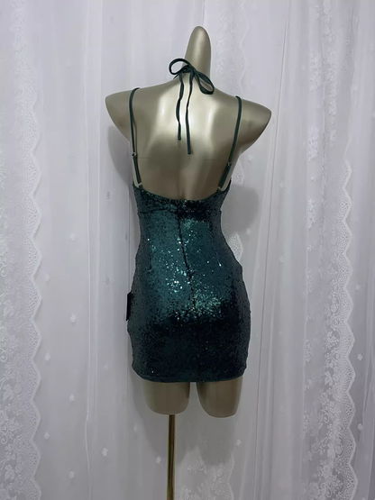 Sexy Sheath Green Sequin Travel Vacation Dress Short Birthday Dress SD0065