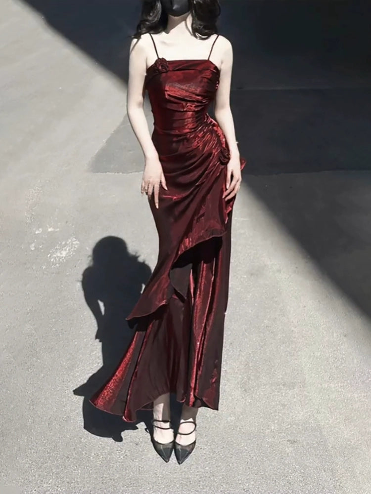 Spaghetti Straps Satin Long Party Dresses, Women's Evening Dress, Elegant Dresses For Women Y668