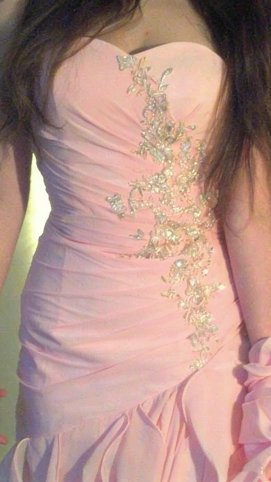 Pretty Pink Strapless Chiffon Pleated Ruffles Mermaid Evening Dress Long Wedding Guest Dress D1917