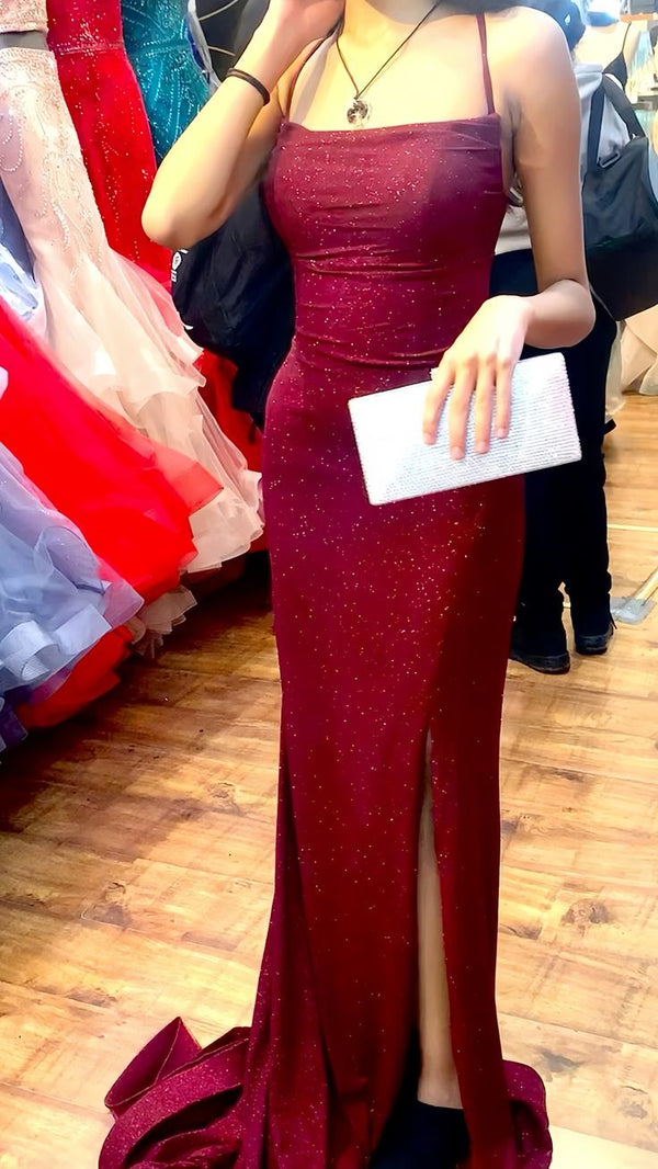 Spaghetti Straps Long Gown with Slit Mulberry