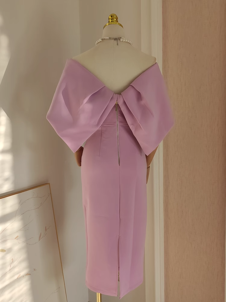 Sexy A line Off The Shoulder Lilac Vacation Dress Satin Women Dresses SD172