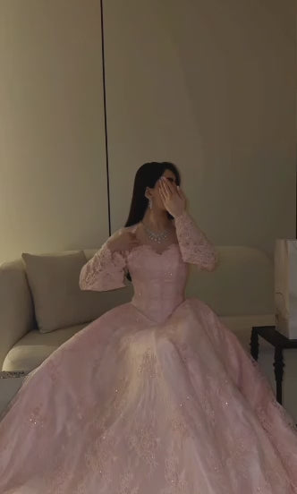 Charming Pink Satin Lace A Line Long Party Dress Birthday Prom Gown D4968